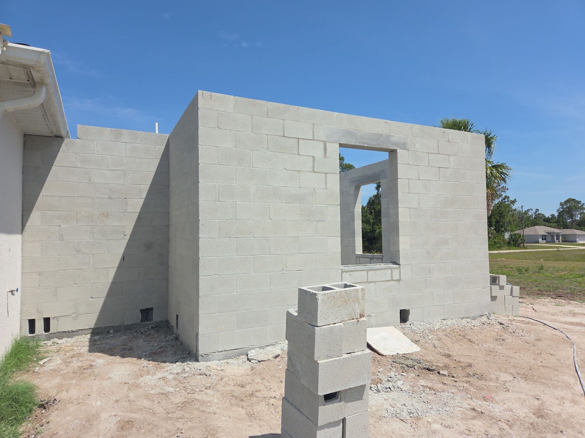 Room addition CBS block wall construction progress in North Port FL