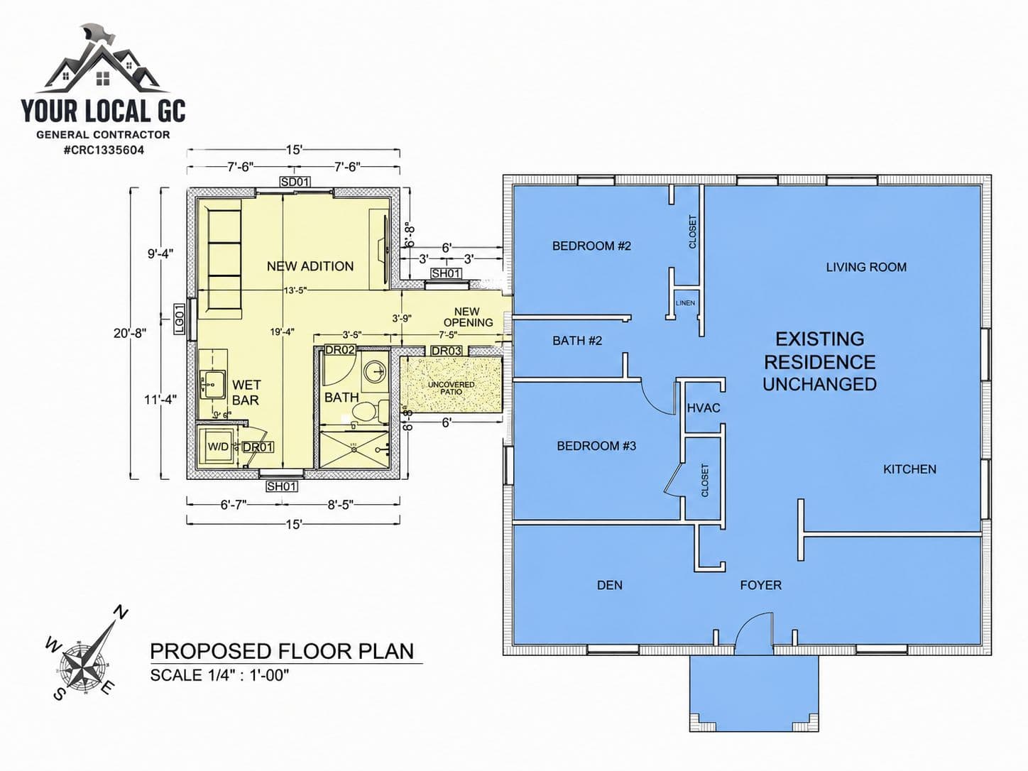 Room addition proposed floor plan blueprint in North Port FL